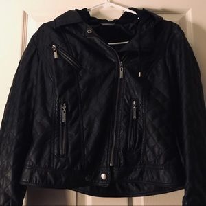 Hooded Leather Zip up Jacket!